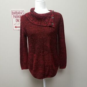 STYLE &CO WOMENS RED/BLACK PULLOVER SWEATER WITH ASYMMETRIC COWL COLLAR SZ S.